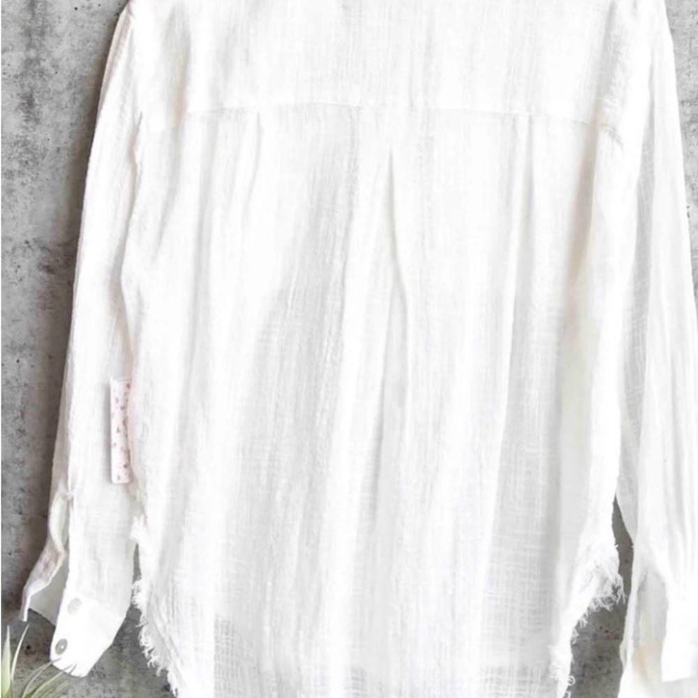 Free People Oversized Talk To Me  White Gauze Shirt - Picture 5 of 6